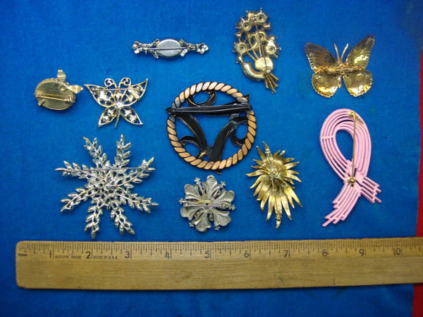 Vintage Costume Pin Lot of 10 - Unique Designs, Estate Jewelry Finds