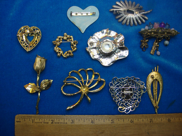 Vintage Estate Jewelry Lot of 10 Unique Costume Pins - Collectible & Usable
