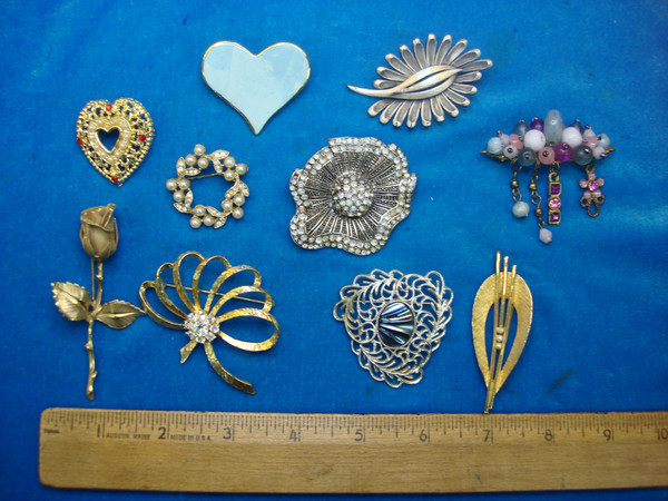 Vintage Estate Jewelry Lot of 10 Unique Costume Pins - Collectible & Usable