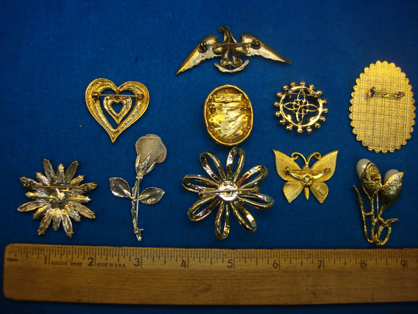 10 Unique Costume Pins - Estate Jewelry Lot, Vintage Style & Collectible