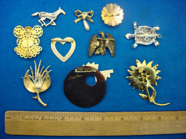 Vintage Estate Jewelry Pin Lot of 10 - Unique & Usable Costume Pins