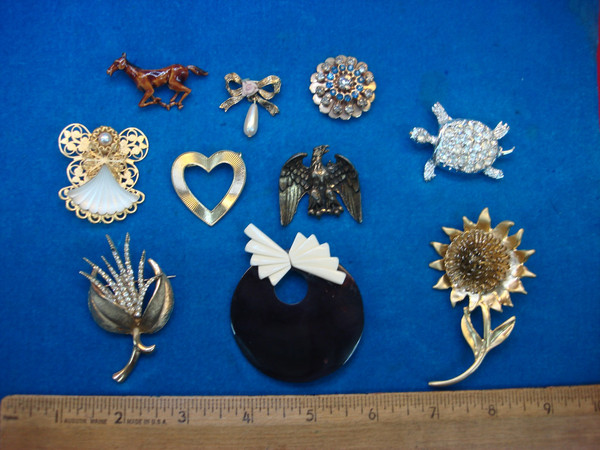 Vintage Estate Jewelry Pin Lot of 10 - Unique & Usable Costume Pins
