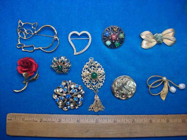 Vintage Estate Jewelry Pin Lot - 10 Unique & Usable Costume Pins