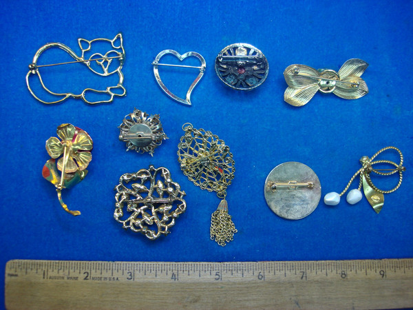 Vintage Estate Jewelry Pin Lot - 10 Unique & Usable Costume Pins
