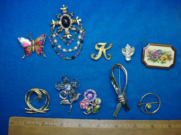 Vintage Estate Jewelry Lot of 10 Unique Costume Pins