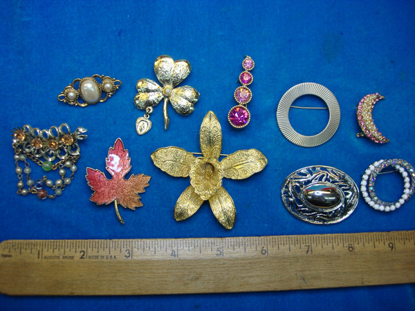Vintage Costume Pins (10pc Lot) - Unique & Usable Estate Jewelry