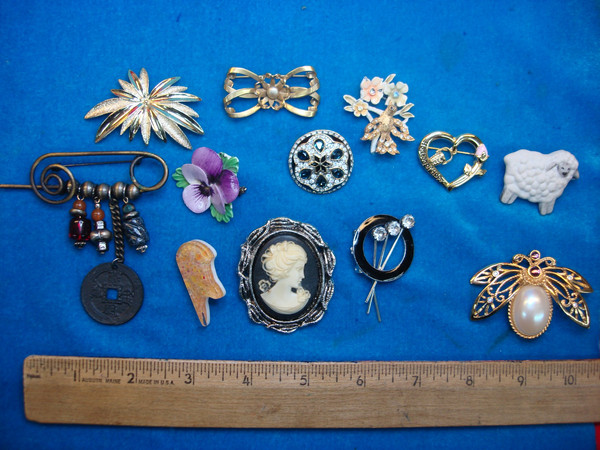 Estate Jewelry Lot: 10 Unique & Usable Costume Pins