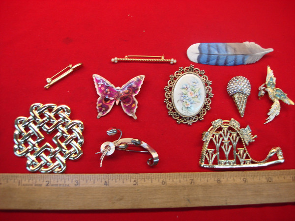 Vintage Costume Pin Lot of 10 - Unique & Usable Estate Jewelry Finds