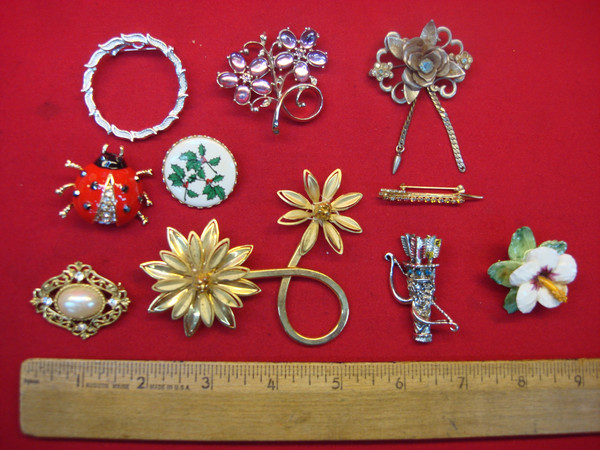 Vintage Costume Pin Lot of 10 - Unique & Usable Designs