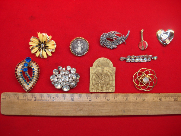 Vintage Costume Pin Lot of 10 - Unique & Usable Estate Jewelry
