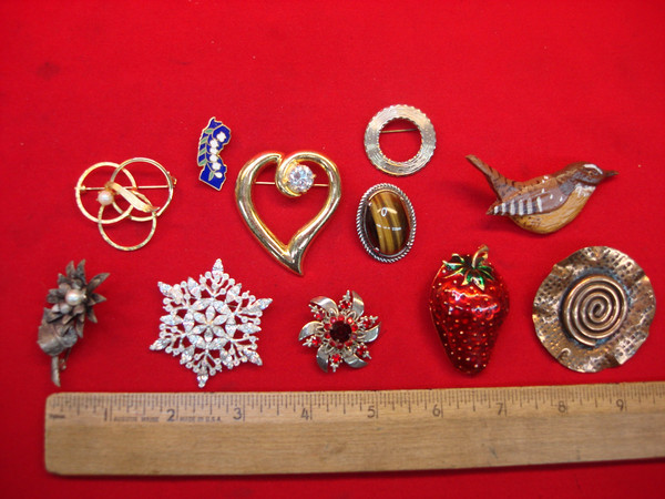 Vintage Costume Pin Lot of 10 - Unique & Usable Estate Jewelry