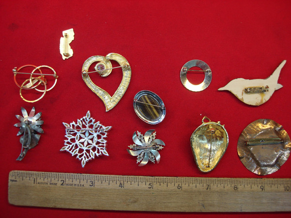 Vintage Costume Pin Lot of 10 - Unique & Usable Estate Jewelry