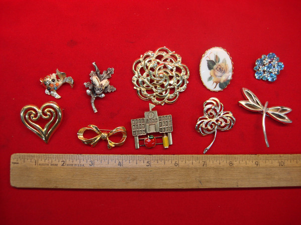 Vintage Costume Pin Lot of 10 - Unique & Usable Estate Jewelry