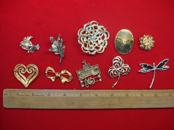 Vintage Costume Pin Lot of 10 - Unique & Usable Estate Jewelry