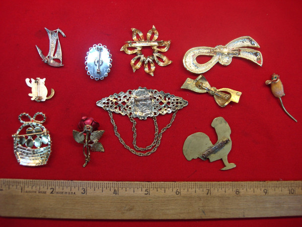Vintage Estate Jewelry Lot of 10 Unique Pins - Collectible & Wearable