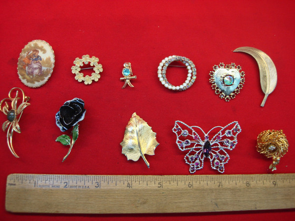 Vintage Costume Pin Lot of 10 - Unique & Usable Designs - Estate Jewelry