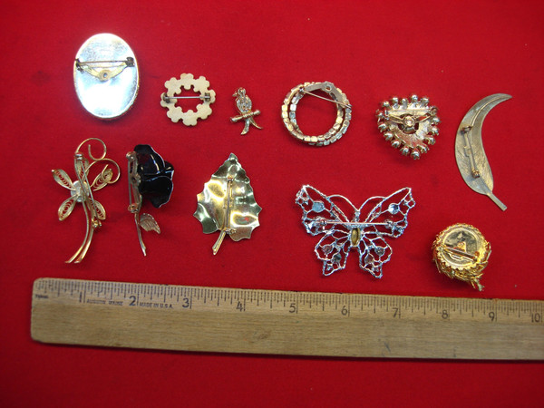 Vintage Costume Pin Lot of 10 - Unique & Usable Designs - Estate Jewelry