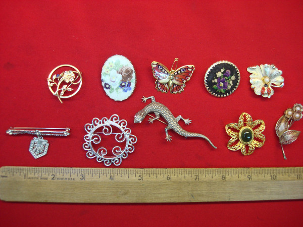 Vintage Costume Pin Lot of 10 | Unique & Usable Pins from Different Eras