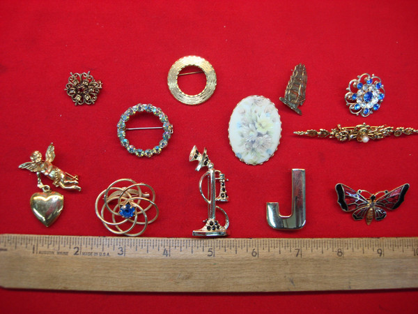 Estate Jewelry Lot of 10 Vintage Costume Pins - Unique & Collectible