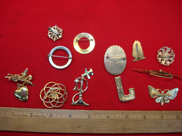 Estate Jewelry Lot of 10 Vintage Costume Pins - Unique & Collectible