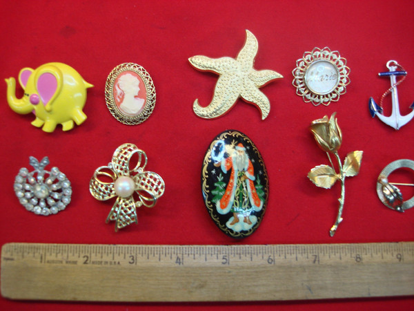 Vintage Estate Jewelry Lot of 10 Unique Costume Pins - Whimsical & Usable