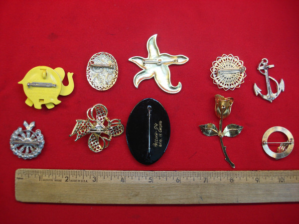 Vintage Estate Jewelry Lot of 10 Unique Costume Pins - Whimsical & Usable
