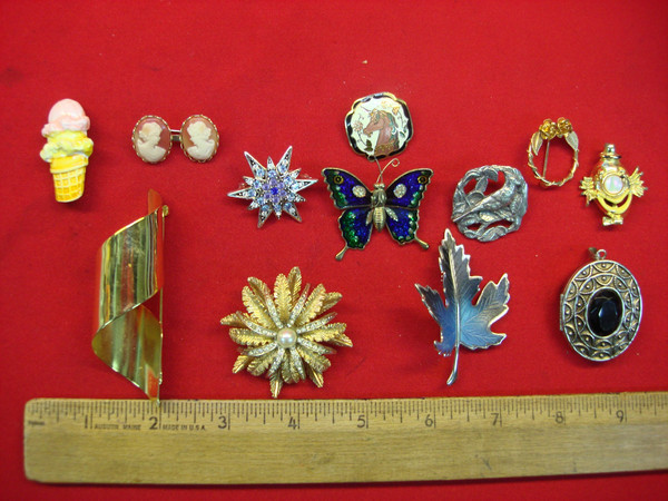 Vintage Costume Pin Lot of 10 - Unique & Usable Estate Jewelry