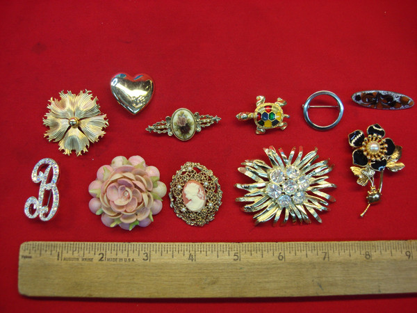 Vintage Estate Jewelry Lot of 10 Unique Costume Pins - Collectible & Usable