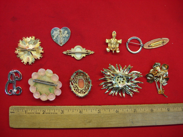 Vintage Estate Jewelry Lot of 10 Unique Costume Pins - Collectible & Usable