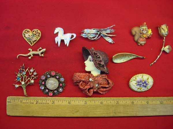 Vintage Estate Jewelry Lot of 10 Unique Pins - Collectible Costume Pins