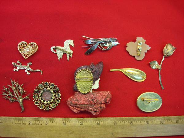 Vintage Estate Jewelry Lot of 10 Unique Pins - Collectible Costume Pins