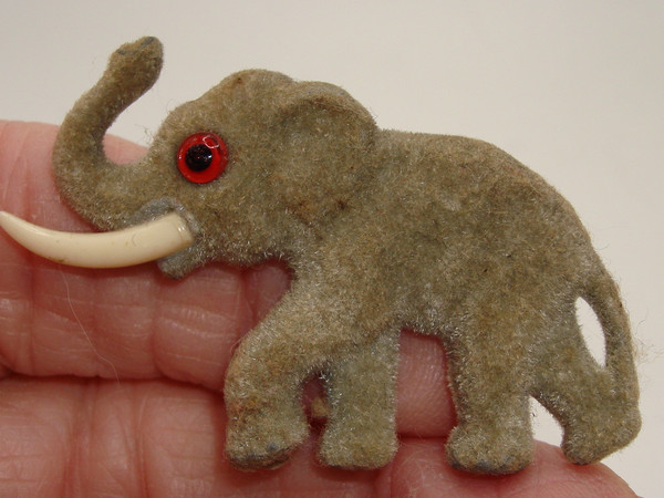 Vintage Flocked Elephant Pin by Wagner Kuntzler Schultz (1940s-50s West Germany)