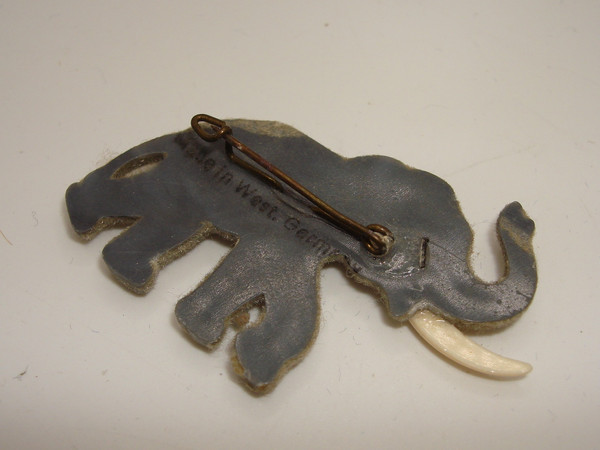 Vintage Flocked Elephant Pin by Wagner Kuntzler Schultz (1940s-50s West Germany)