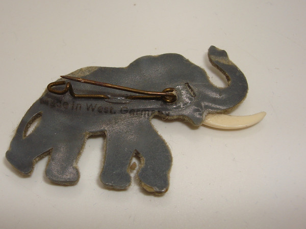 Vintage Flocked Elephant Pin by Wagner Kuntzler Schultz (1940s-50s West Germany)