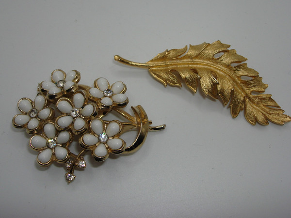 Vintage Coro Brooches (1960s-70s) - Gold Tone Leaf & Floral Designs