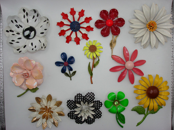 Vintage Enamel Floral Pins (12pc Set) - 1940s-50s  Art Deco Jewelry