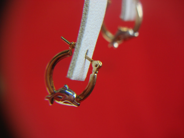 10K Two-Tone Gold Dolphin Earrings - Petite & Adorable Jumping Dolphin Design