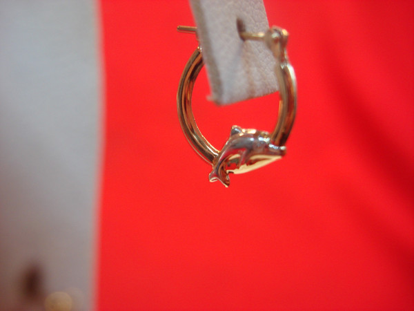 10K Two-Tone Gold Dolphin Earrings - Petite & Adorable Jumping Dolphin Design