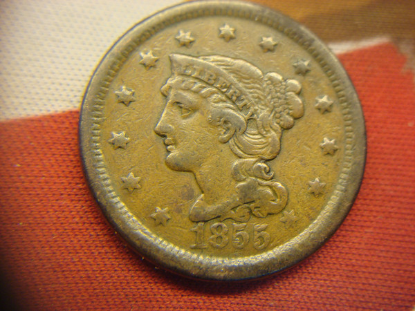 1855 U.S. Large Cent - Rare Natural Braided Hair Copper Coin