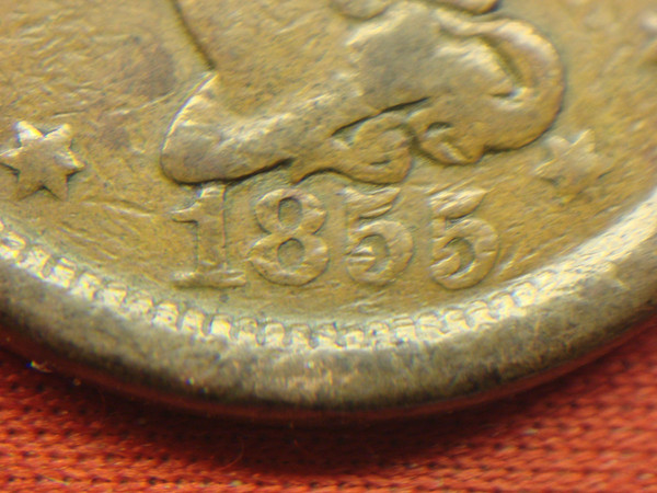 1855 U.S. Large Cent - Rare Natural Braided Hair Copper Coin