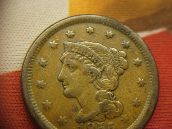 1855 U.S. Large Cent - Rare Natural Braided Hair Copper Coin