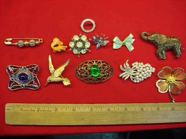 Vintage Estate Jewelry Lot of 10 Unique Pins - Collectible Costume Jewelry