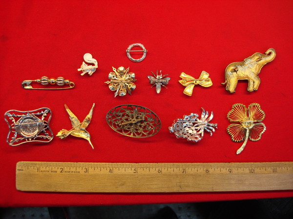 Vintage Estate Jewelry Lot of 10 Unique Pins - Collectible Costume Jewelry