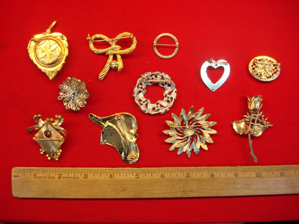 Vintage Costume Pin Lot of 10 - Unique & Usable Estate Jewelry