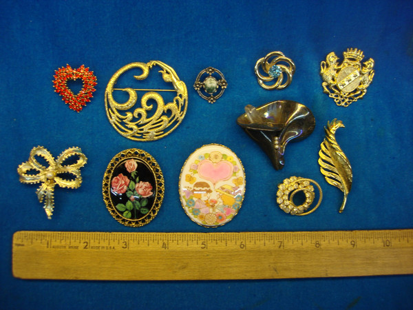 Vintage Costume Pin Lot of 10 - Unique & Usable Pins