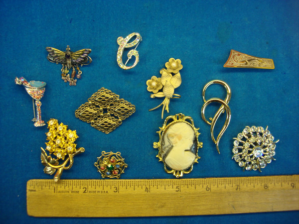 Vintage Costume Pin Lot of 10 - Unique Designs, Collectible & Usable