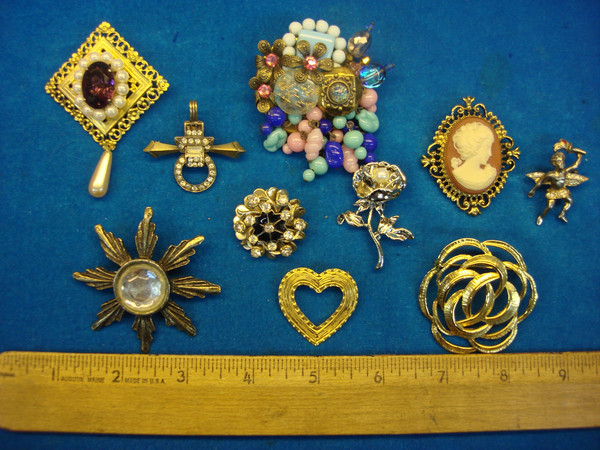 Vintage Costume Pin Lot of 10 - Unique & Usable Estate Jewelry Finds