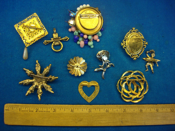 Vintage Costume Pin Lot of 10 - Unique & Usable Estate Jewelry Finds