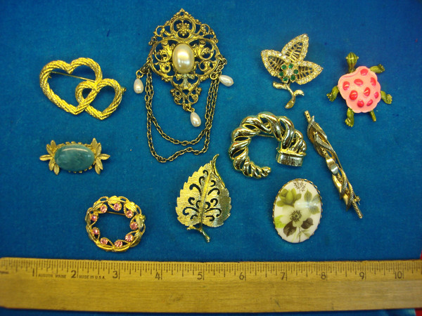Vintage Costume Pin Lot of 10 - Unique & Usable Estate Jewelry Finds