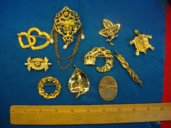 Vintage Costume Pin Lot of 10 - Unique & Usable Estate Jewelry Finds